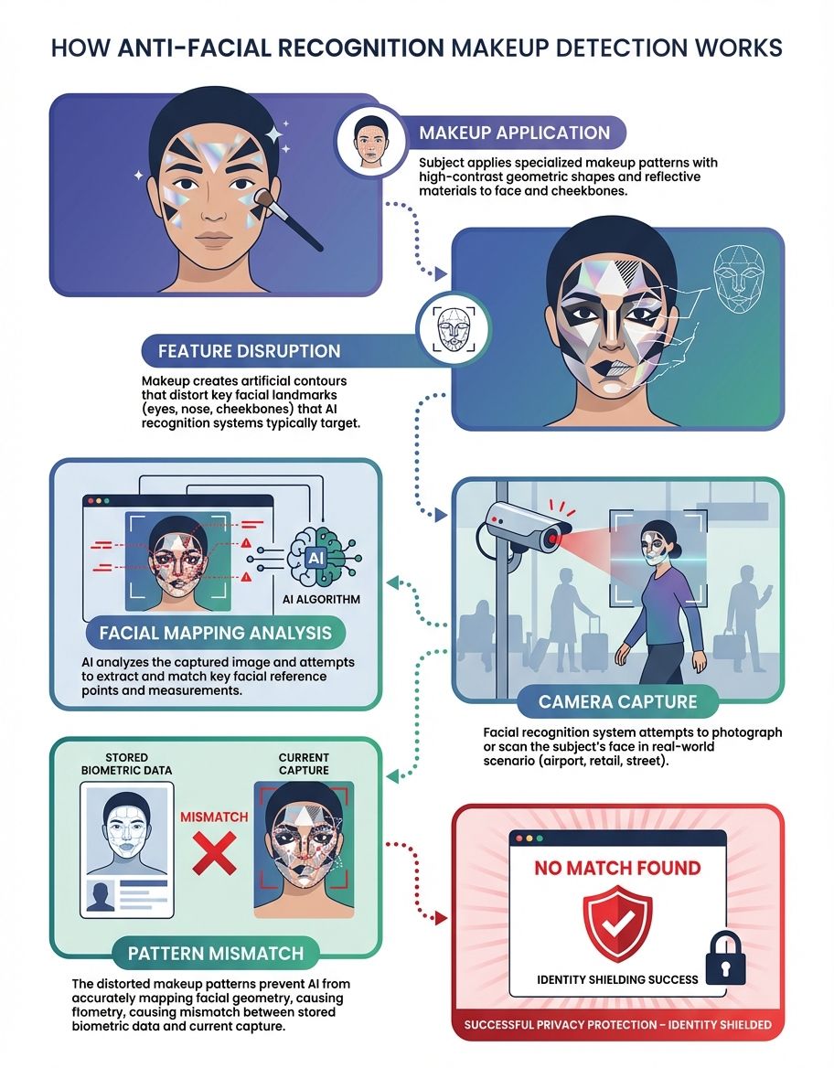 Diagram showing facial detection technology process and key landmarks