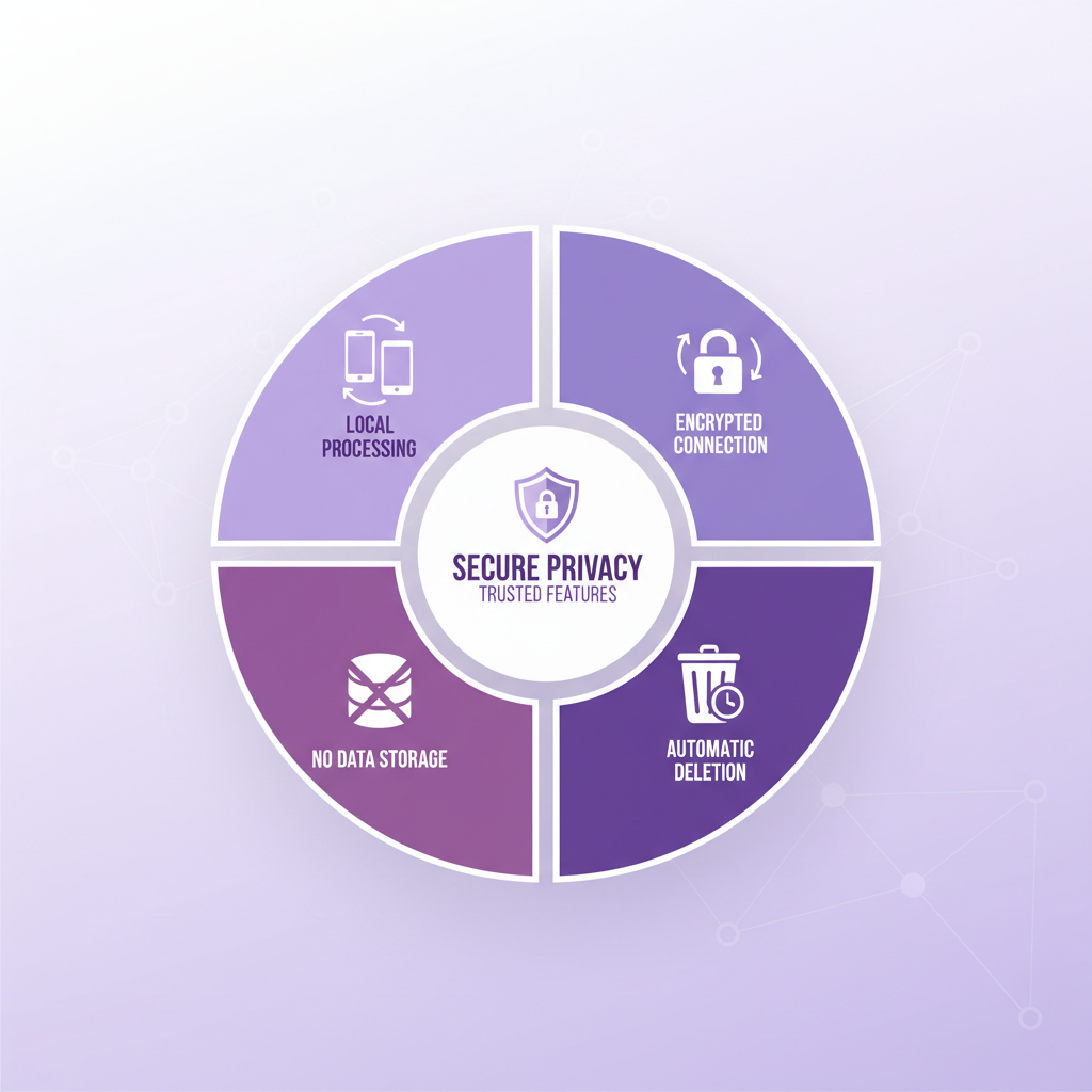 privacy and data security features visualization showing encryption and automatic deletion