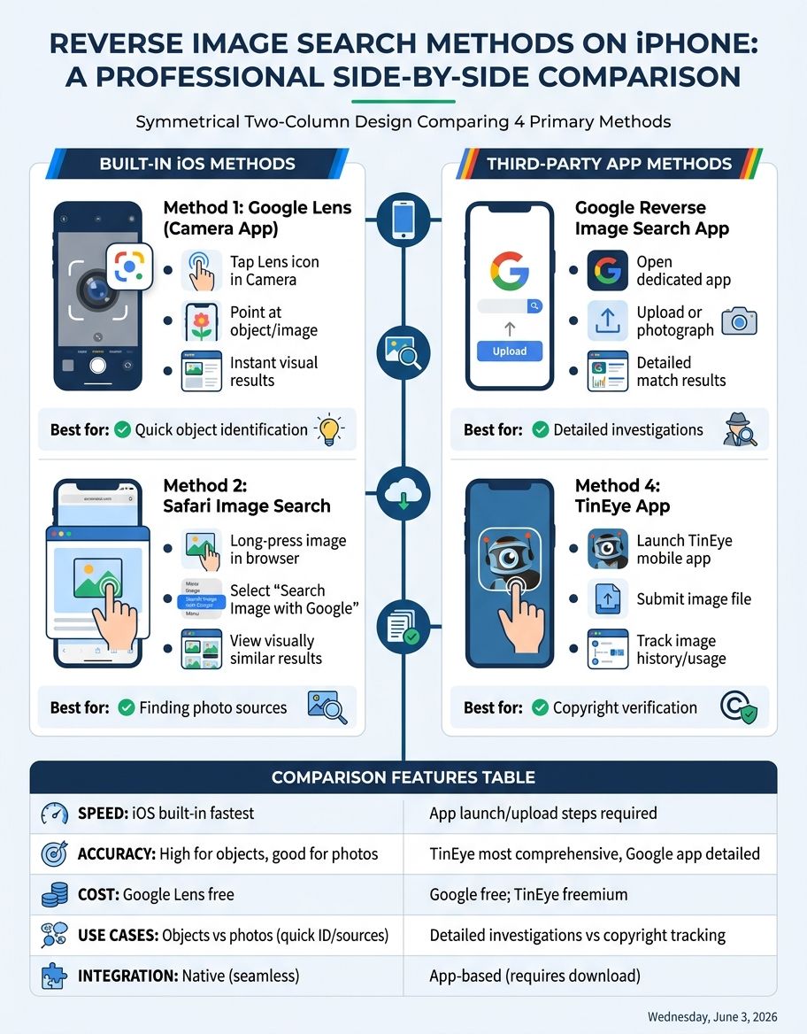 Visual comparison table showing how to reverse image search on iphone features and capabilities