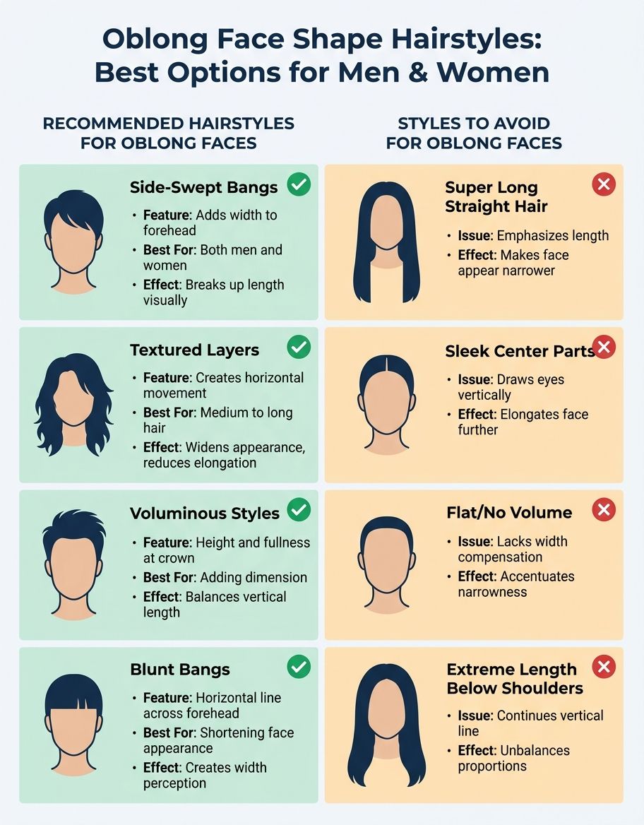 Visual examples of hairstyles for oblong face shapes