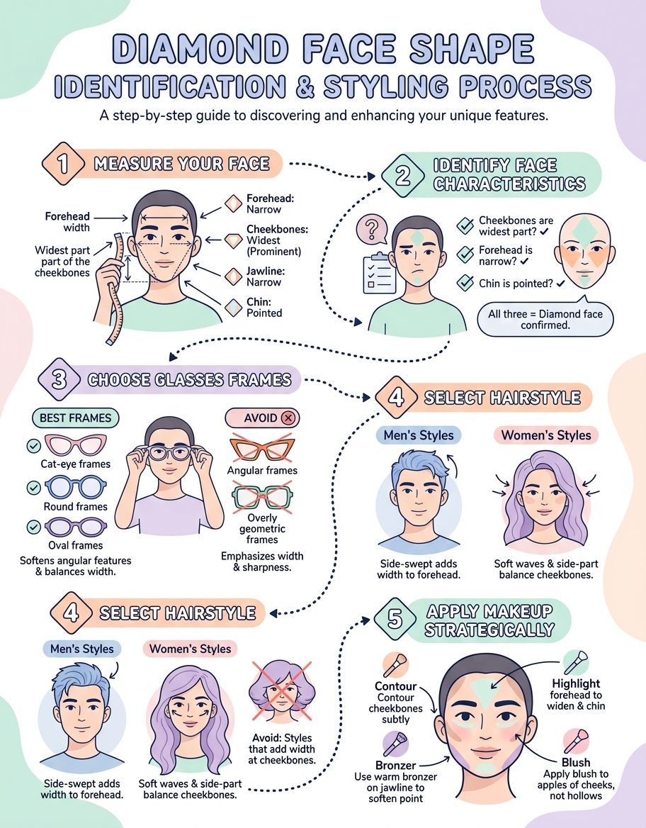 How to identify diamond face shape — key measurements for forehead, cheekbones, jaw, and chin