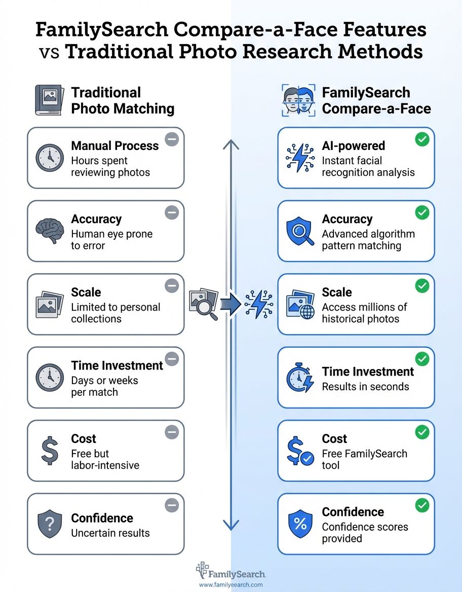 Detailed comparison of facial features used in genealogy matching technology