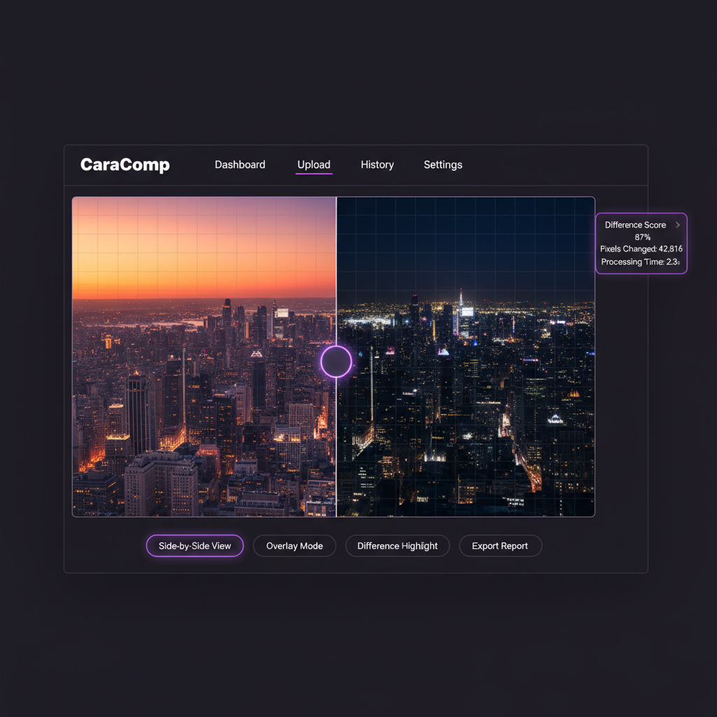 image comparison interface showing side-by-side visual comparison features for analyzing variations