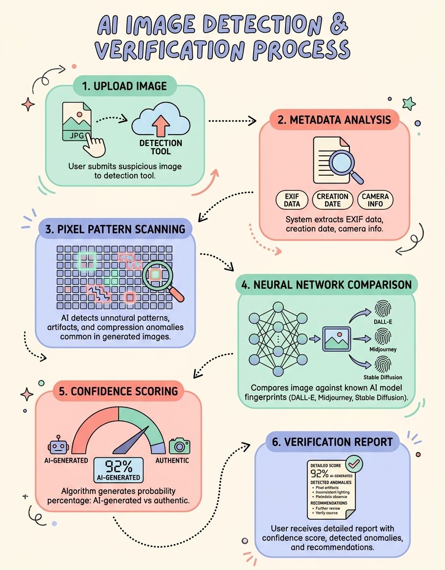 Explain how is this image ai generated detection and matching works with numbered steps and flow