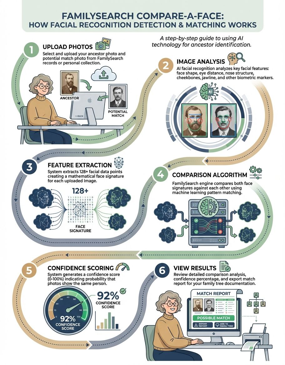 Step-by-step process of comparing ancestral photos using facial recognition