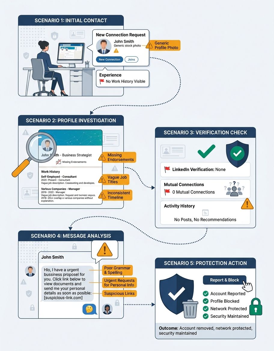 Real-world application scenario for how to tell if a linkedin profile is fake in professional context