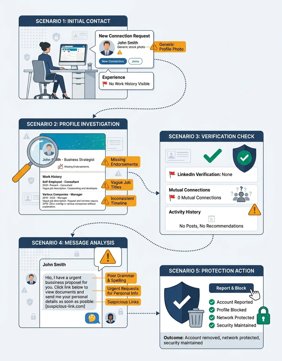 Real-world application scenario for how to tell if a linkedin profile is fake in professional context