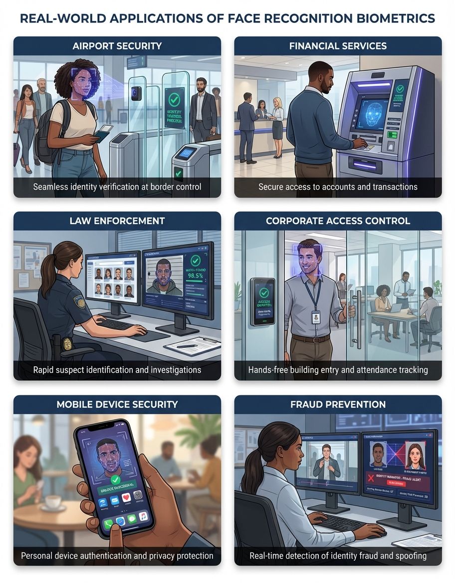 Infographic showing face recognition biometrics - Use Case/Application