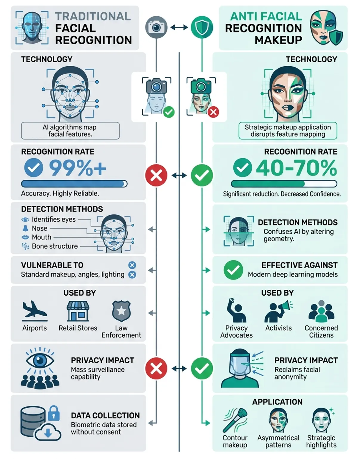 Comparing anti facial recognition makeup to other privacy tools