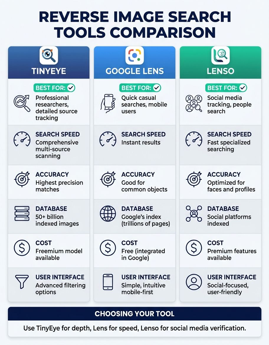 Comparative analysis of different reverse image search tools and their unique features