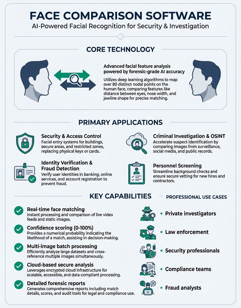 Professional face comparison software interface showing advanced matching capabilities