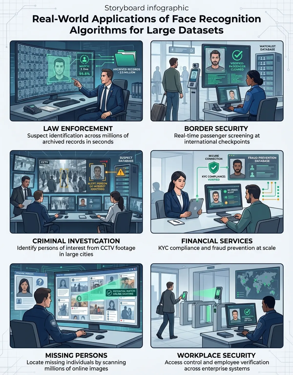 face recognition algorithms for large datasets - Use case scenarios