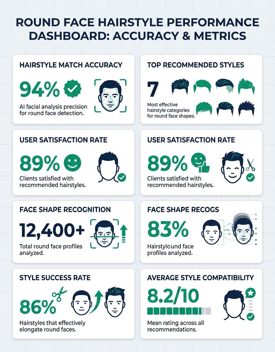 Data visualization showing accuracy metrics and performance statistics for round face shape hairstyles male