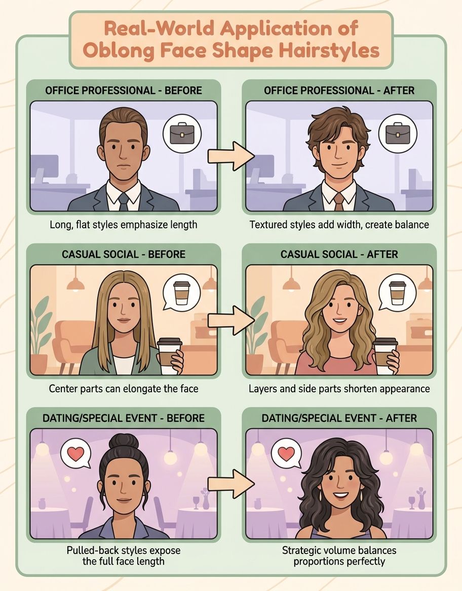 Visual examples of hairstyles for oblong face shapes