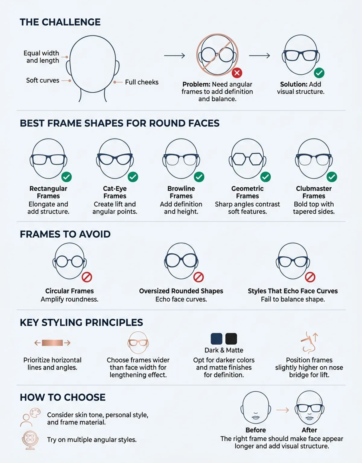 best glasses shape for round face - hero image showing angular frames