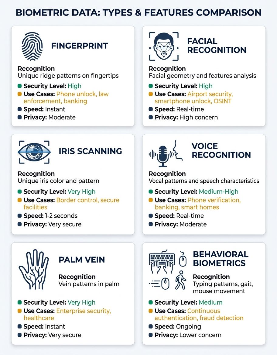 Infographic showing what is biometric data - Comparison/Features