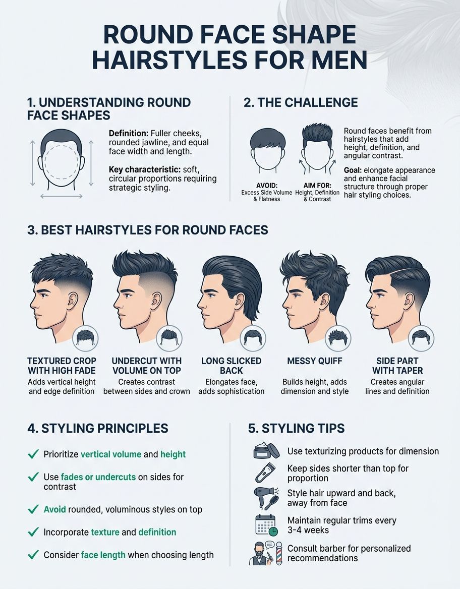 Main concept visualization of round face shape hairstyles male technology and applications