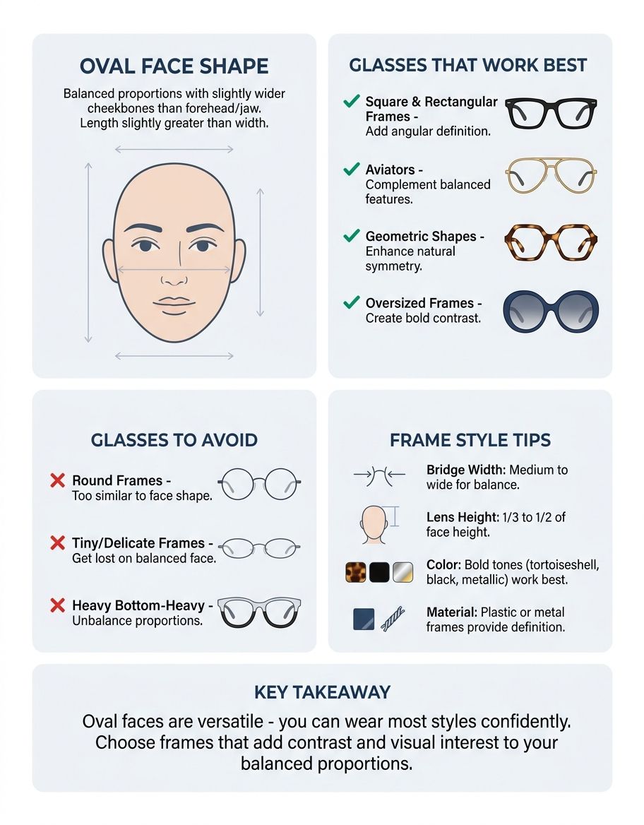 Expert guide showing the best glasses shapes for oval face types