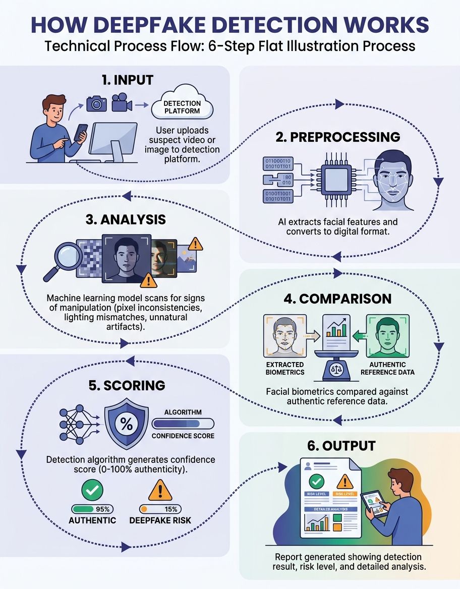 Step-by-step visualization of deepfake creation process using neural networks and machine learning