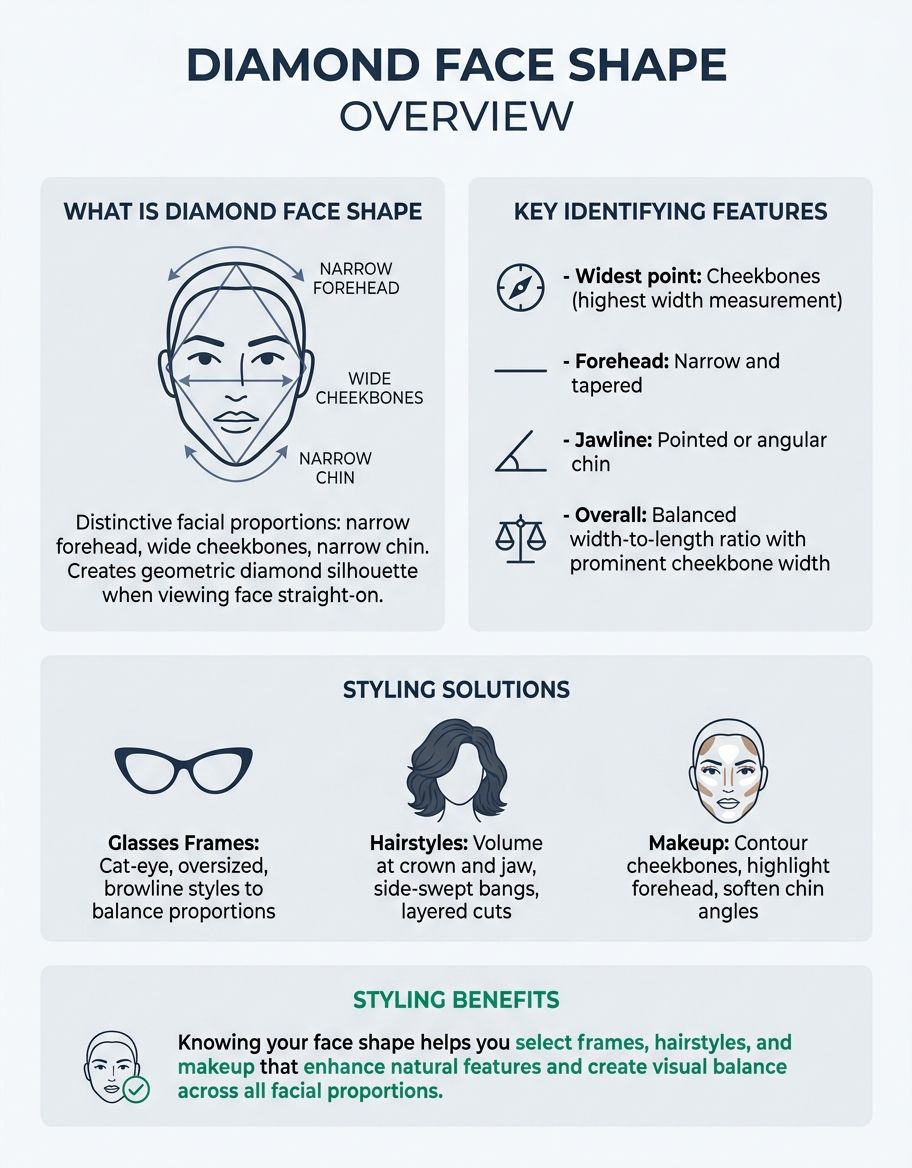 Diamond face shape guide — dramatically wide cheekbones with narrow forehead and pointed chin