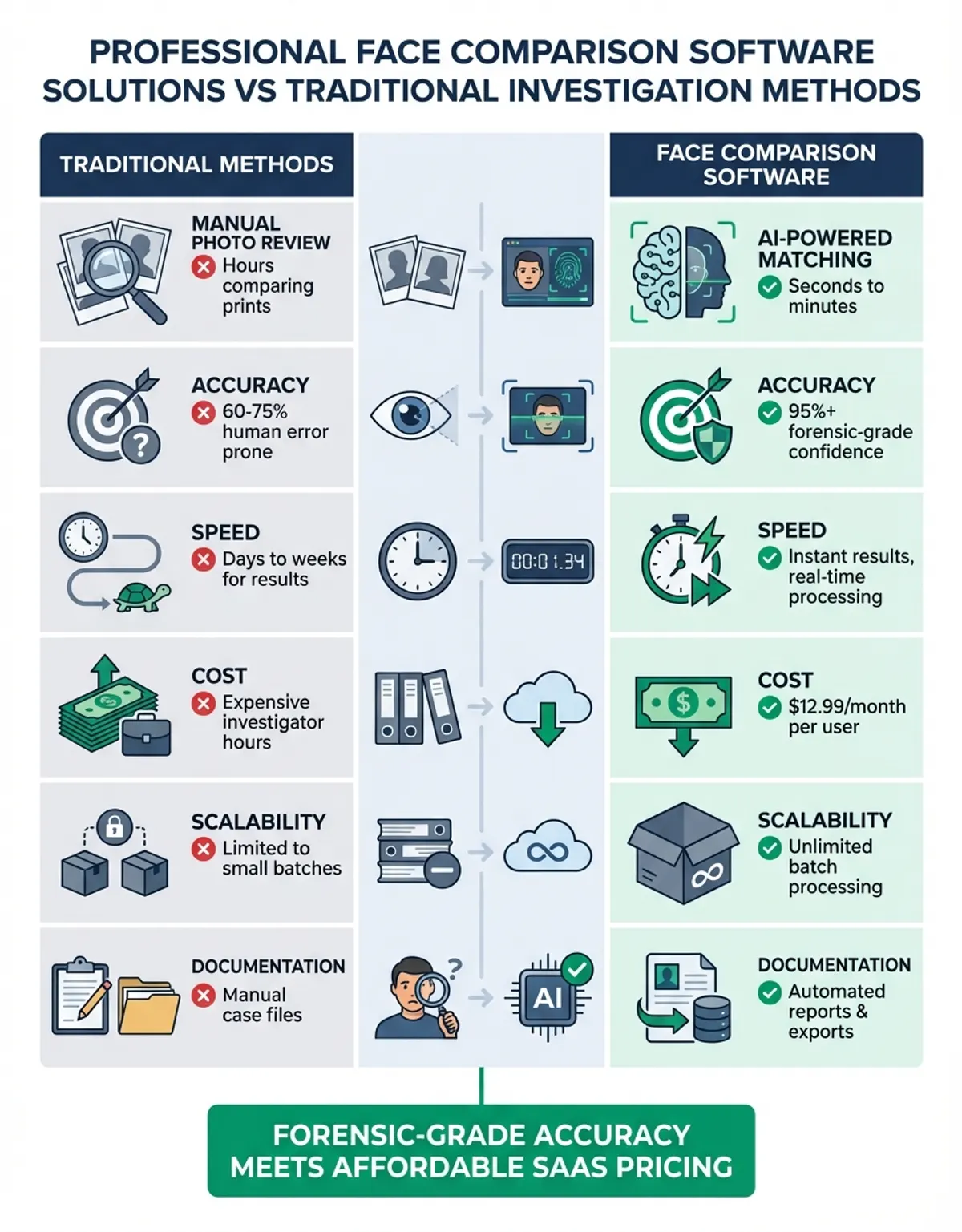 Comparison chart of advanced facial recognition features