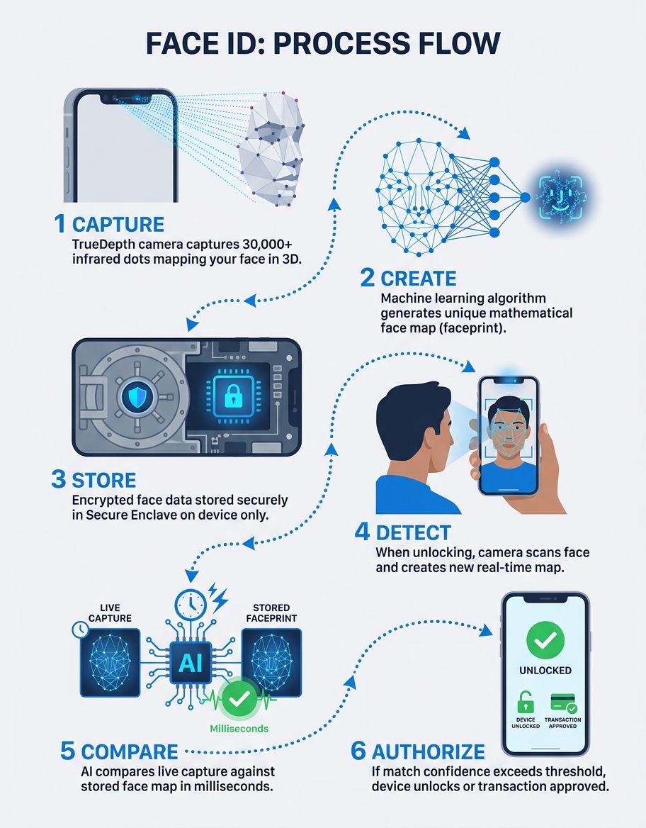 Face ID scanning process with TrueDepth camera system