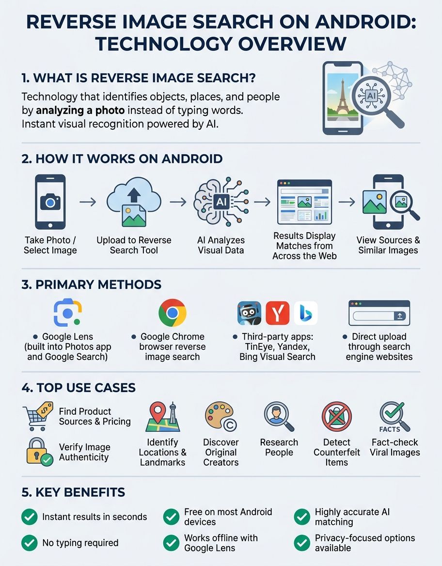 Main concept visualization of reverse image search android technology and applications