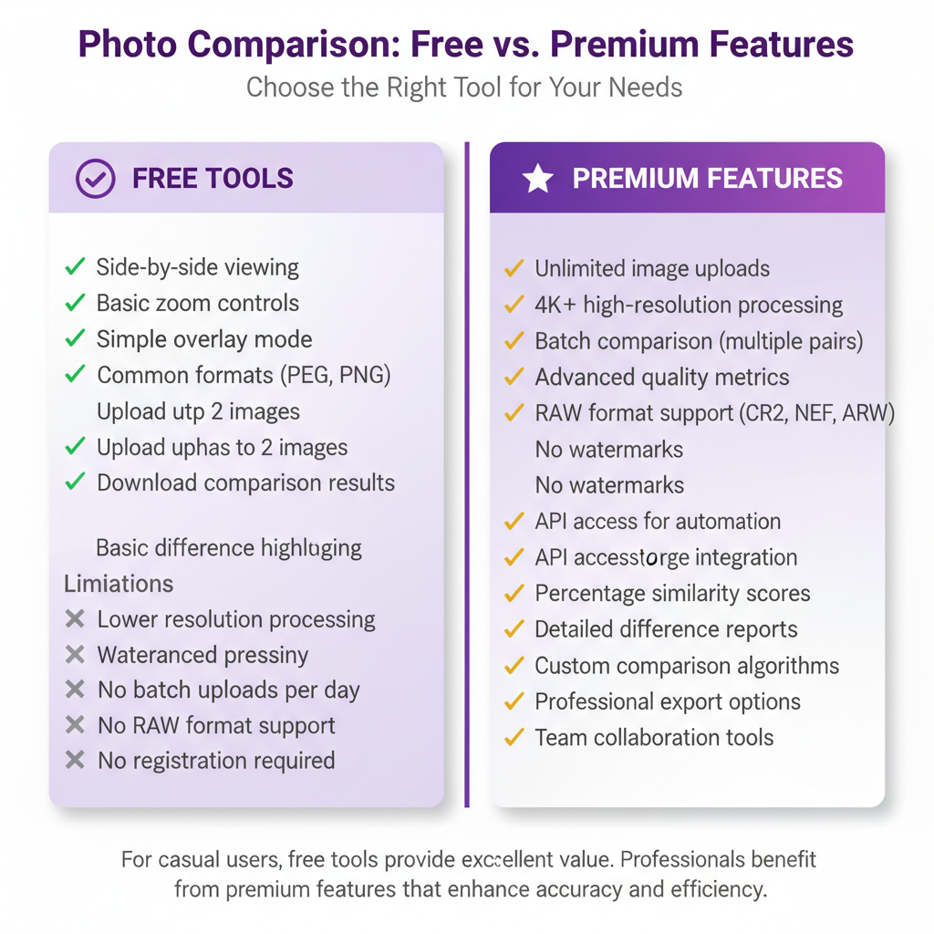 No-cost vs premium comparison chart with capabilities overview