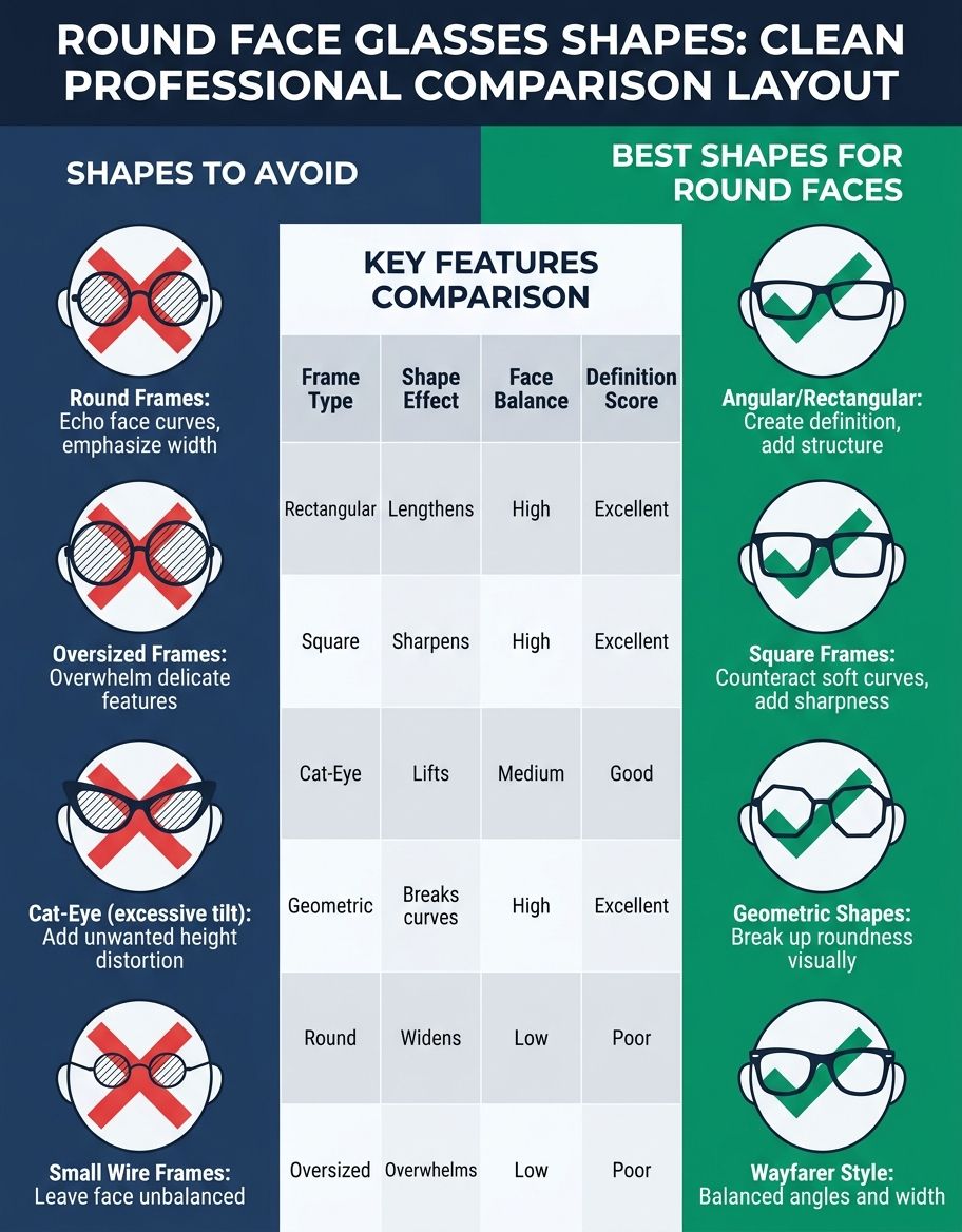 best glasses shape for round face - comparison of different angular frames