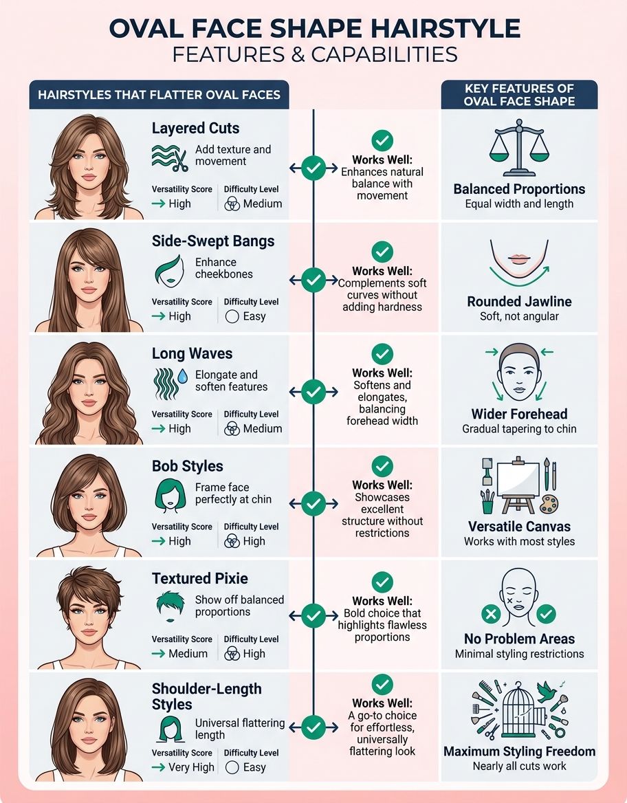 oval face shape hairstyles - oval face shape hairstyle comparison - layers waves and medium cuts