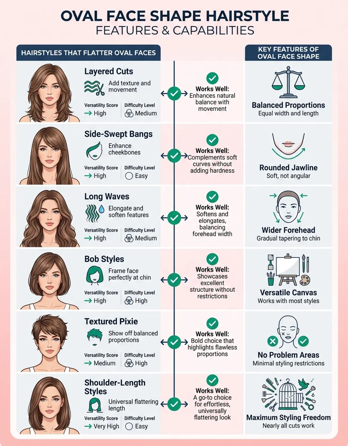 oval face shape hairstyles - oval face shape hairstyle comparison - layers waves and medium cuts