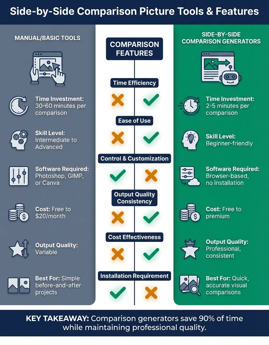 Online side by side comparison picture generator platform interface for creating photo comparisons