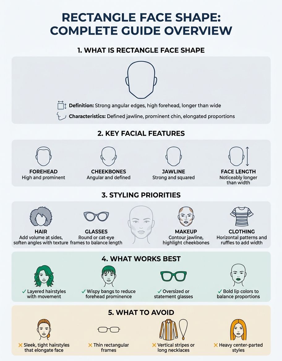 Illustration of the defining proportions and angular characteristics of the rectangle face shape