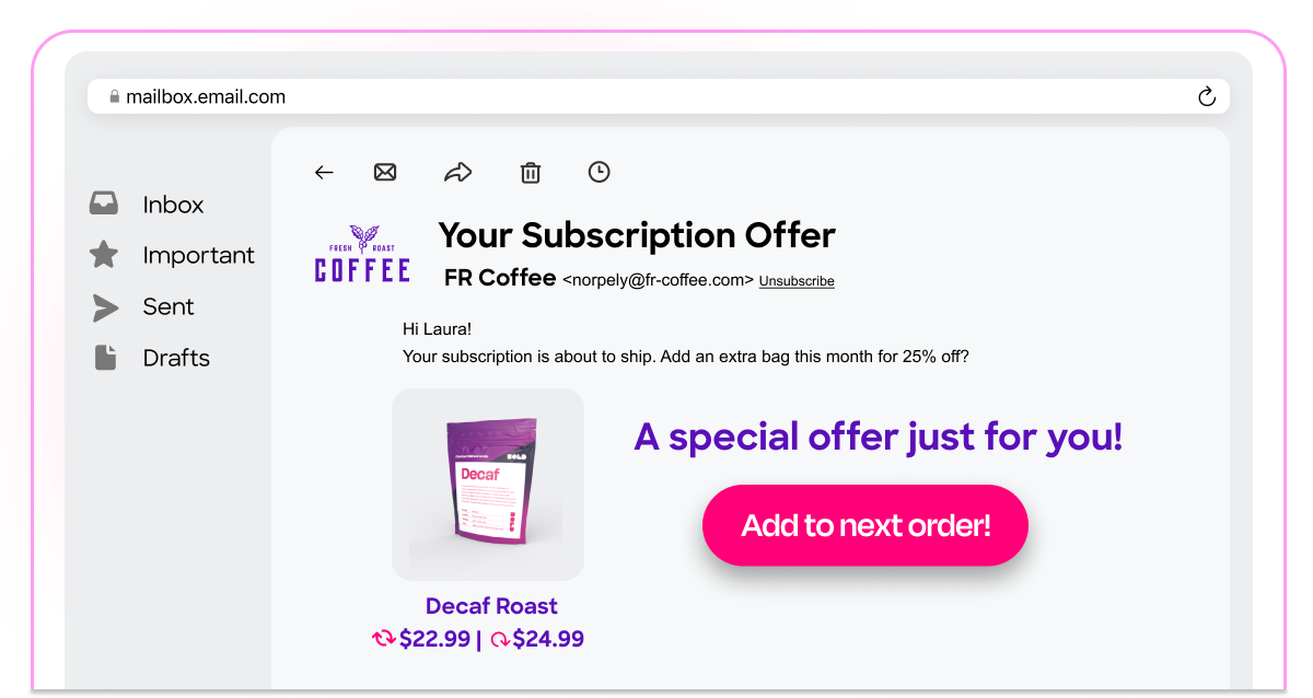 Subscription Email Upsells