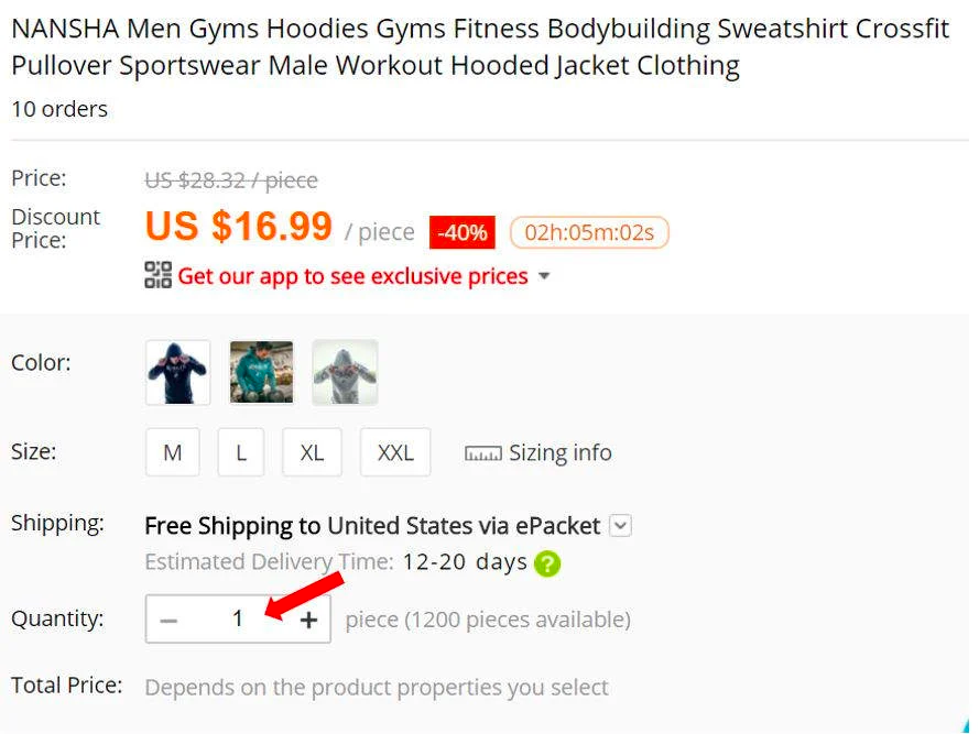 Image showing the lack of MOQ values on AliExpress