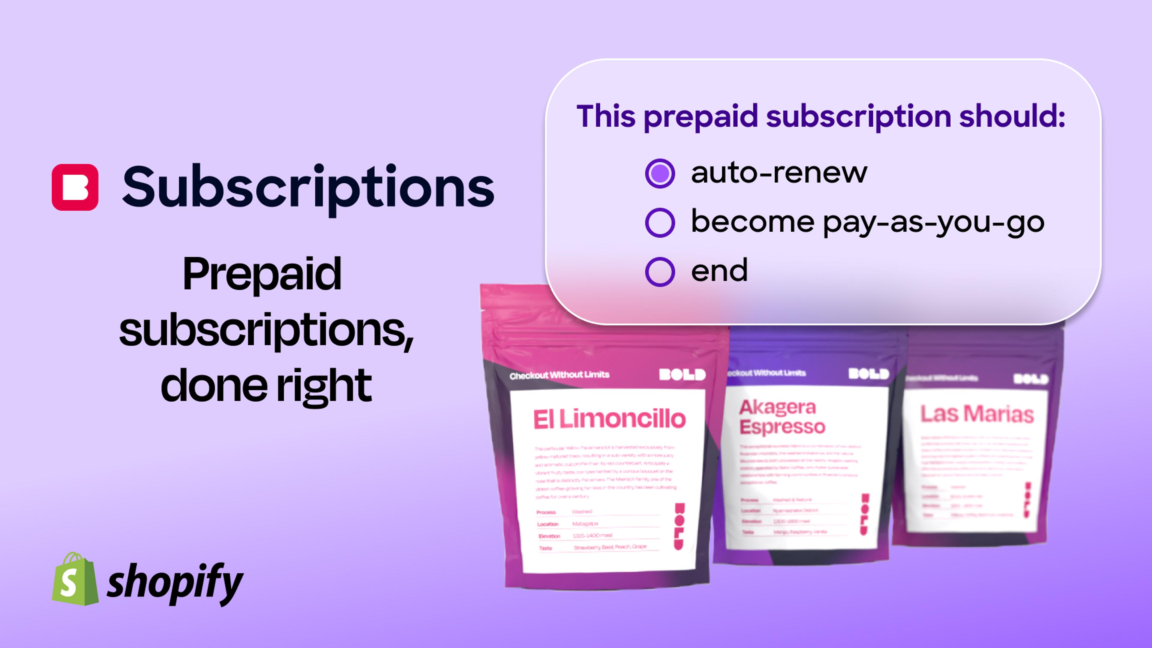 Image depicts a prepaid subscription that can auto-renew, become pay-as-you-go, or end