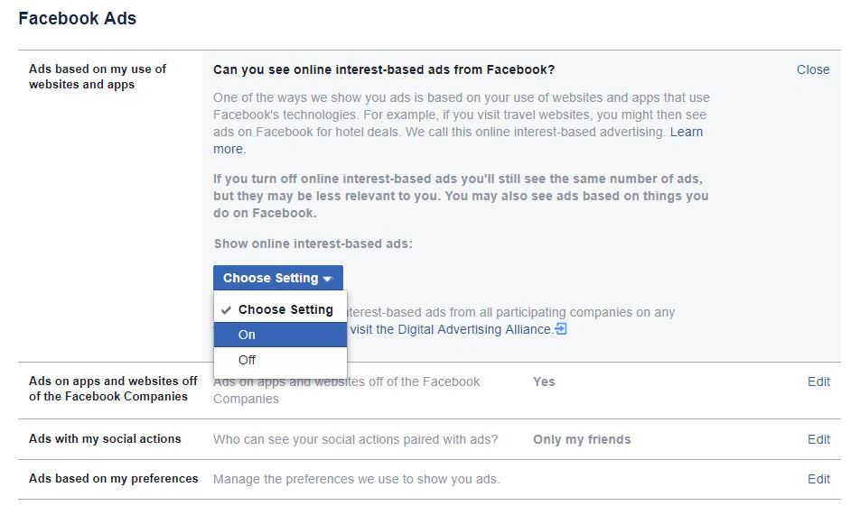Facebook Ads settings