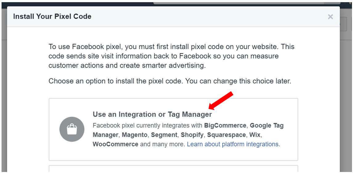 Screenshot of the use and integration or tag manager option