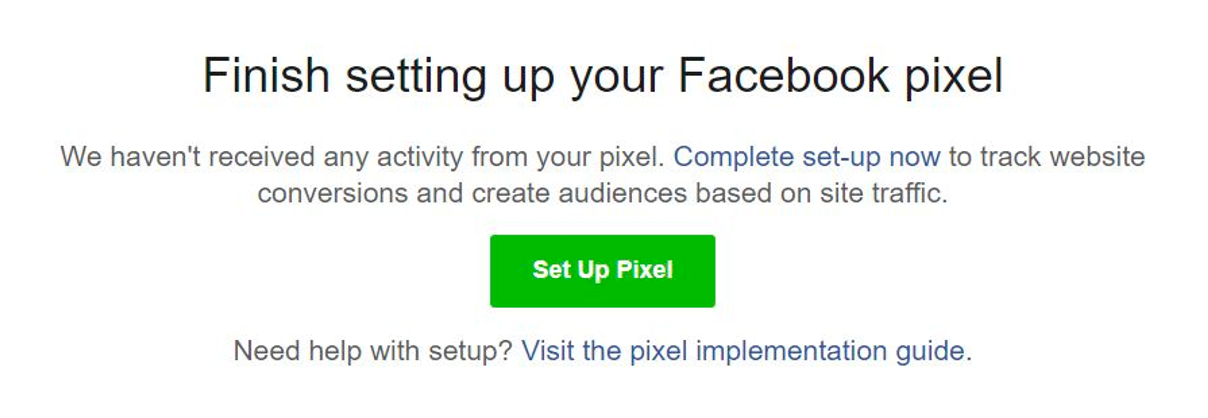 Screenshot of the Finish setting up your Facebook Pixel screen