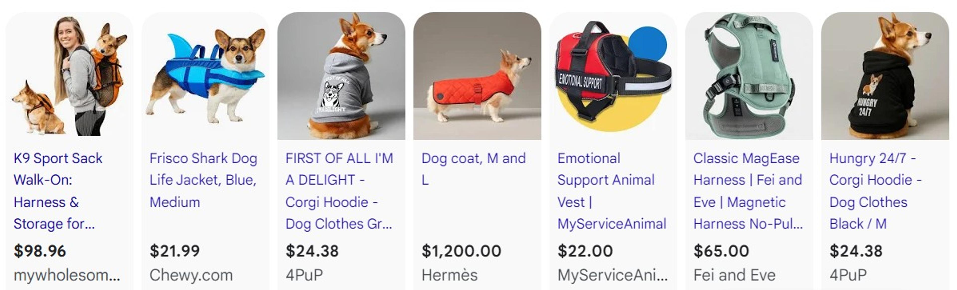 Shopping results for dog travel gear and pet protection in Google AI Mode