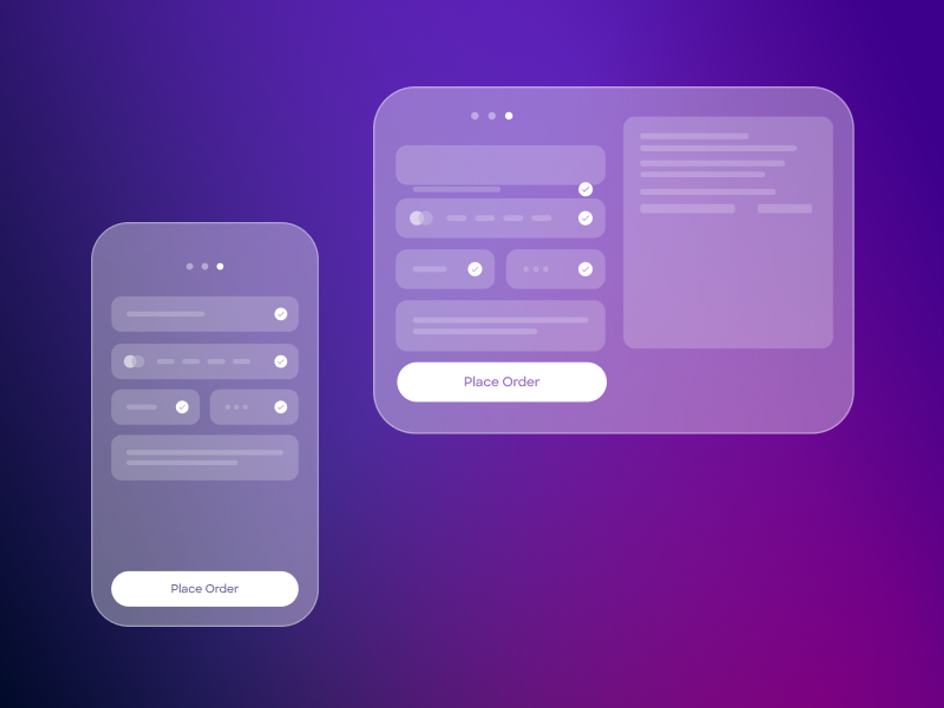 A simplified image of mobile and desktop checkout screens to illustrate checkout based on channel.