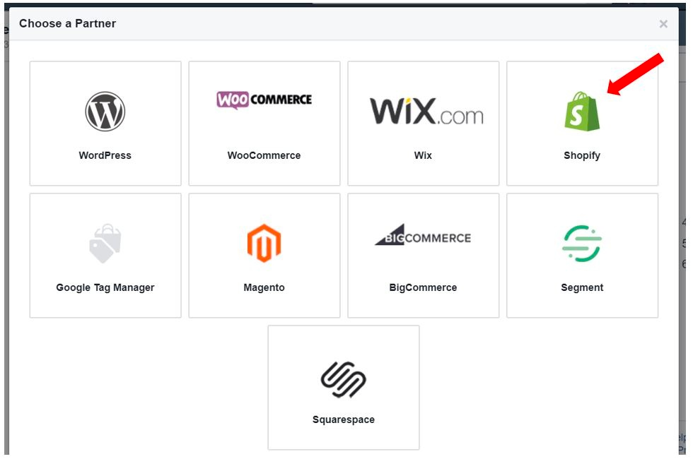 Shopify option in Facebook