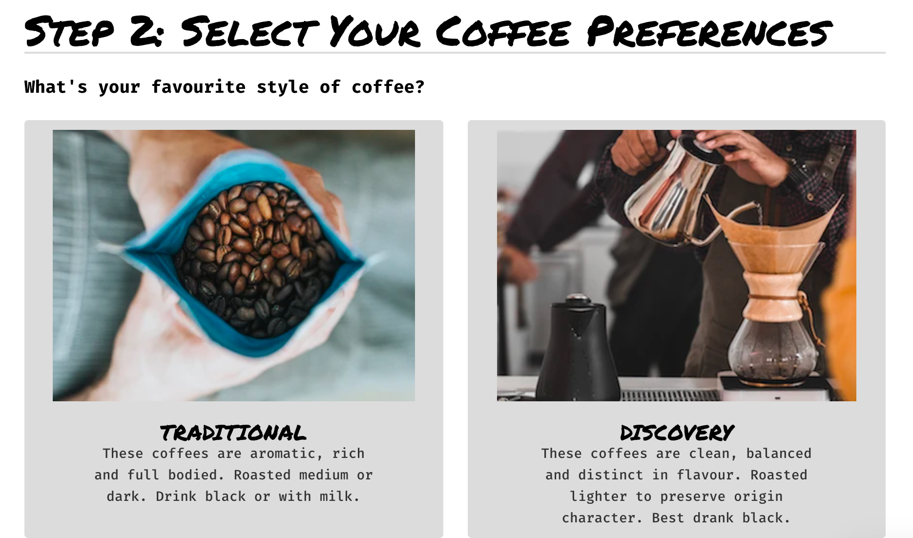 Rave Coffee subscription options