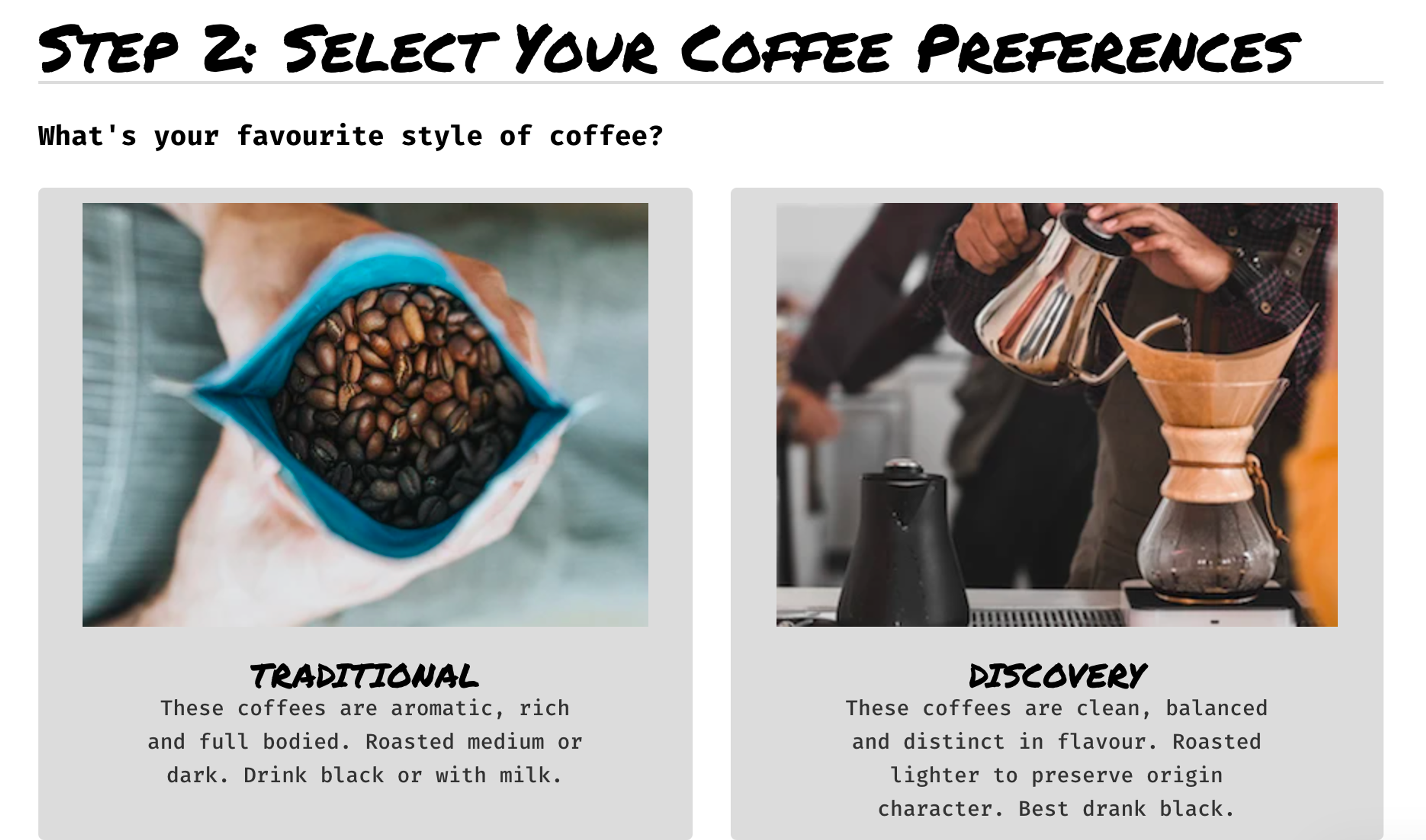 Rave Coffee subscription options