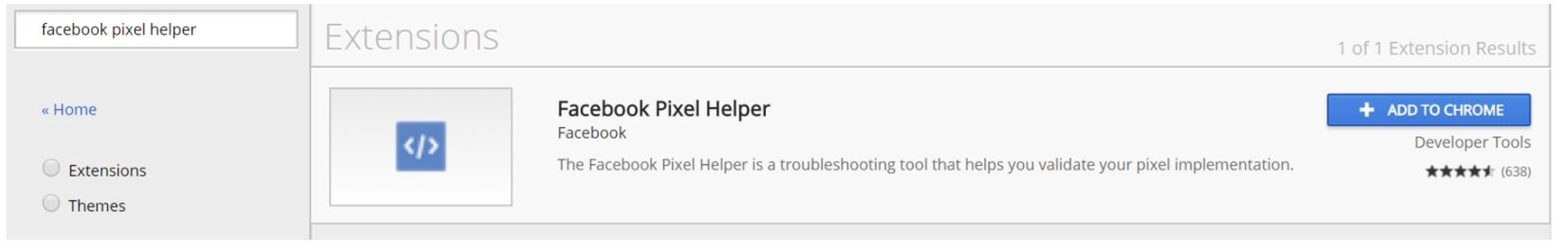 Facebook Pixel Helper in the Chrome Extensions Store
