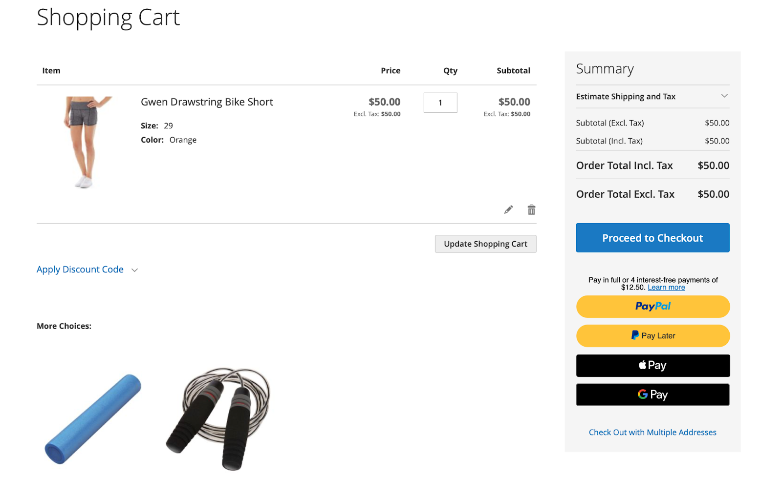 Example of Apple Pay and Google Pay buttons integrated into an Adobe Commerce checkout