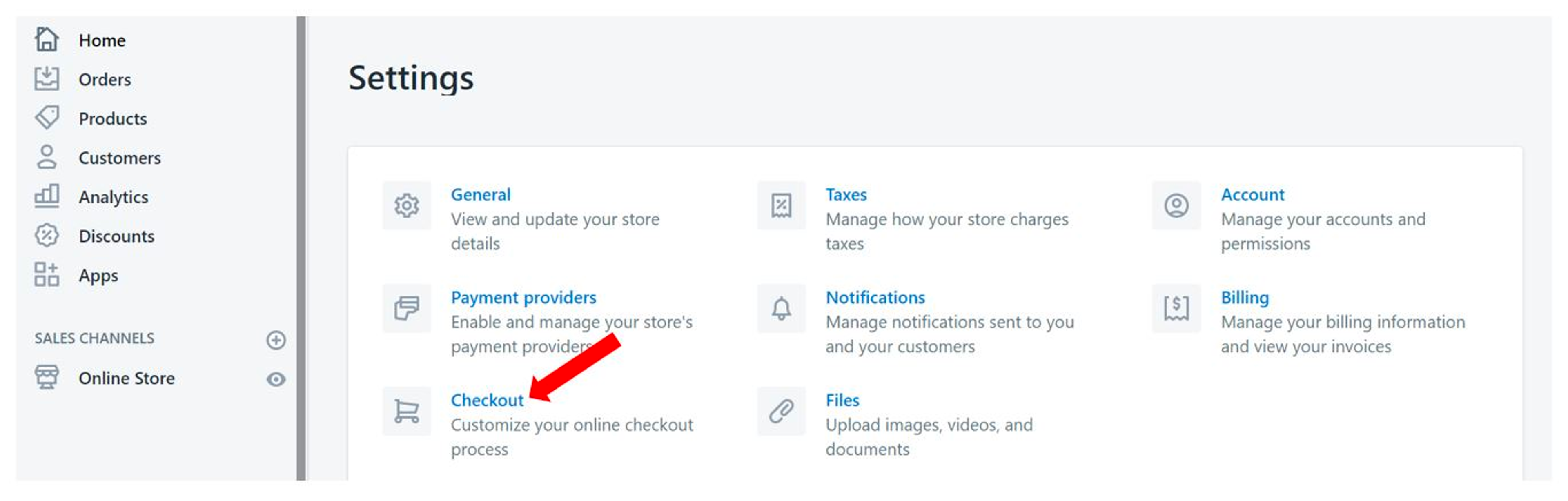 Shopify settings screen