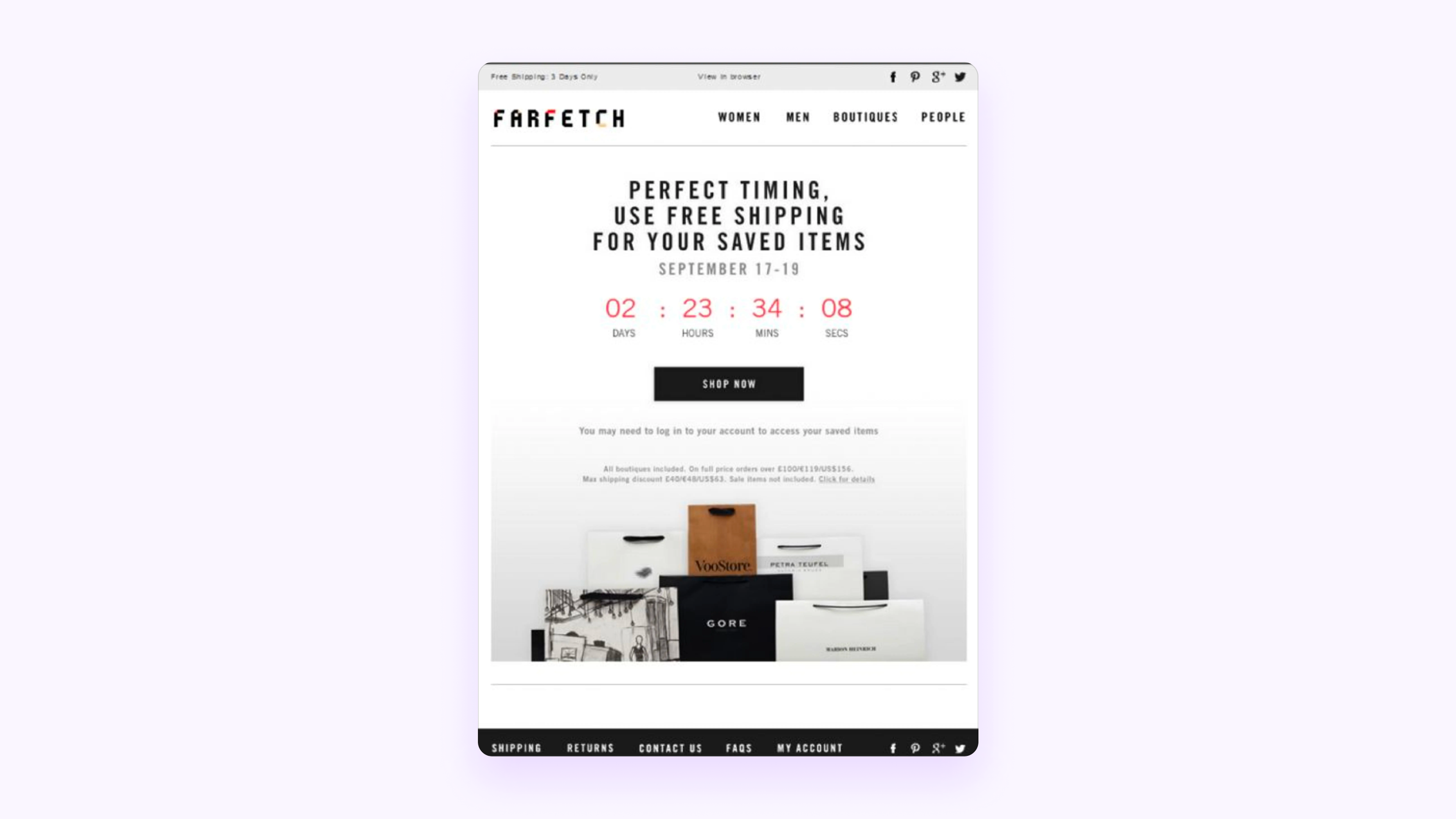 Image depicts a countdown timer from retailer Farfetch