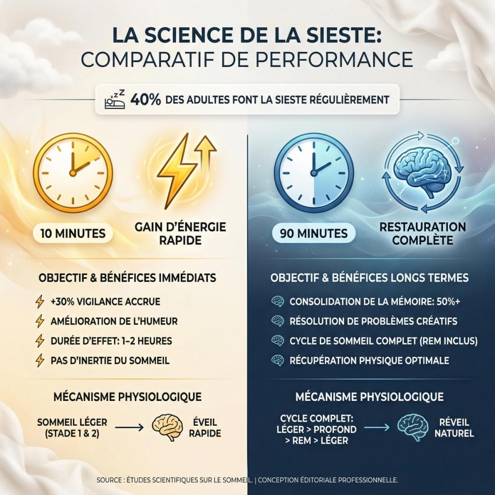 La Sieste de 10 minutes vs 90 minutes