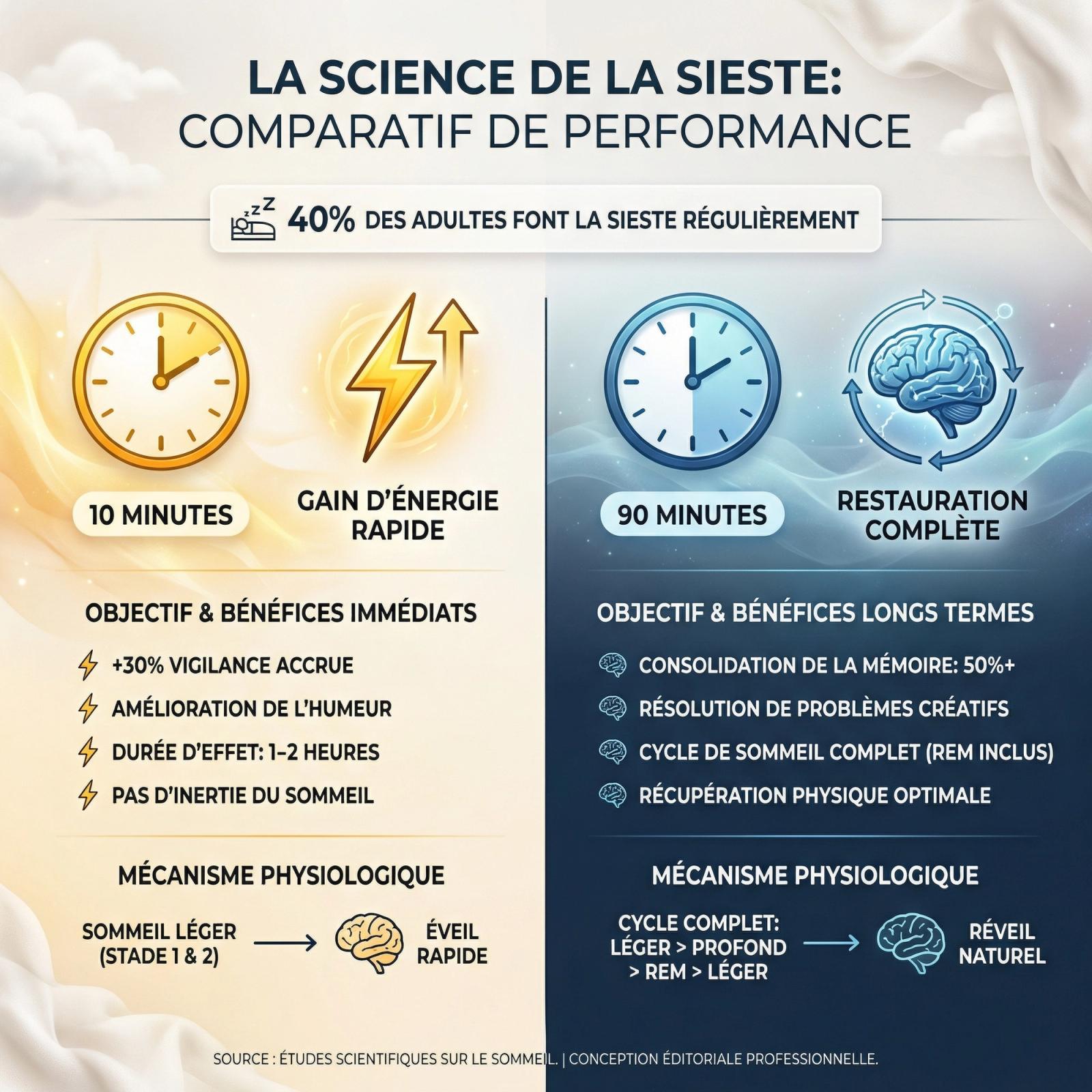 La Sieste de 10 minutes vs 90 minutes